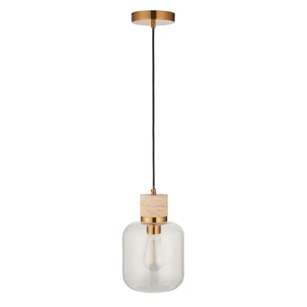 Travi Natural Travertime Stone Pendant C/W Clear Glass