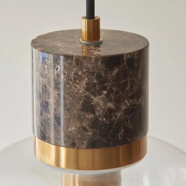 Travi Dark Brown Emperador Marble Pendant C/W Clear Glass