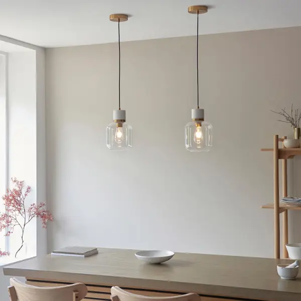 Travi White Volaskas Marble Pendant C/W Clear Glass
