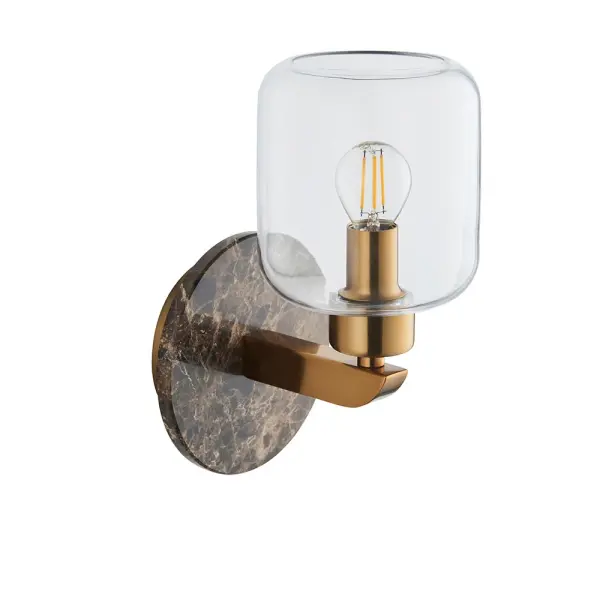 Travi Dark Brown Emperador Marble Wall Light C/W Clear Glass Shade