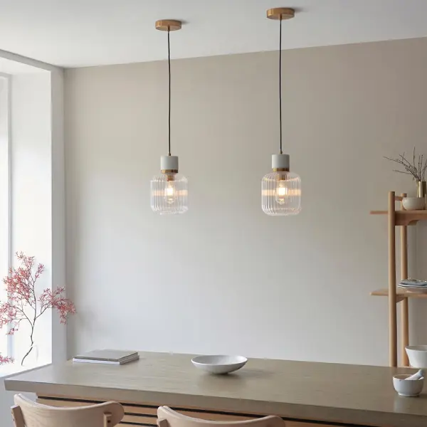 Travi White Volaskas Marble Pendant C/W Ribbed Glass
