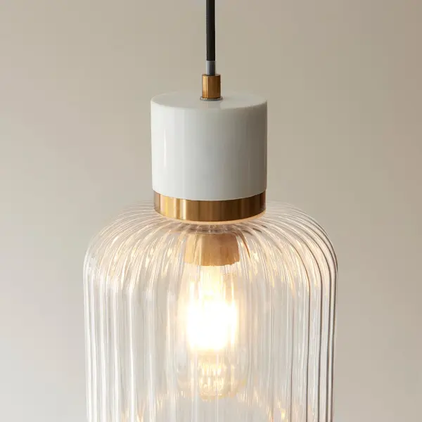 Travi White Volaskas Marble Pendant C/W Ribbed Glass