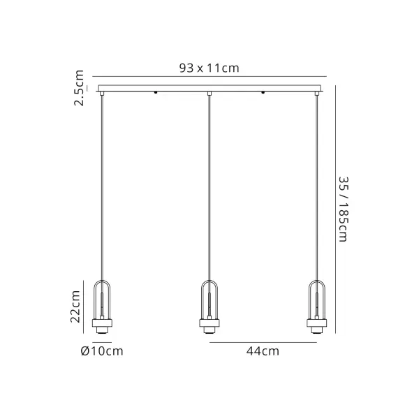Meel 3 Light Black Chrome Bar Pendant