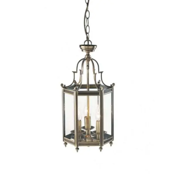 Moorgate 3-light antique brass dual mount  glass lantern