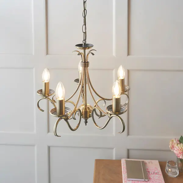 Bernice 5 Light Pendant in Antique Brass