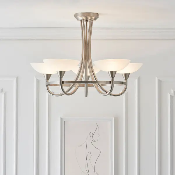 Cagney 5 Light Satin Chrome Semi Flush