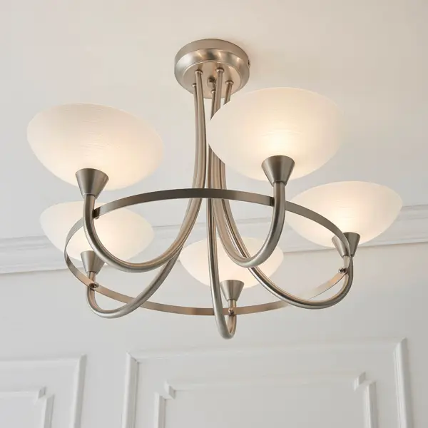 Cagney 5 Light Satin Chrome Semi Flush
