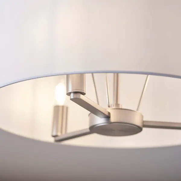 Daley 3 Light Drum Pendant in Nickel C/W Large White Shade