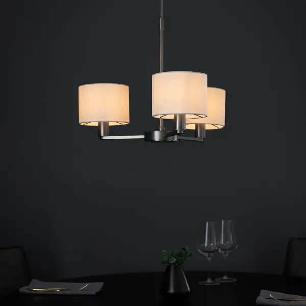 Daley 3 Light Multi Arm Pendant in Nickel C/W White Shades