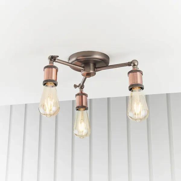 Hal 3 Light Semi Flush in an Aged Copper Finish