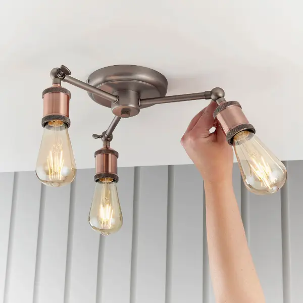 Hal 3 Light Semi Flush in an Aged Copper Finish