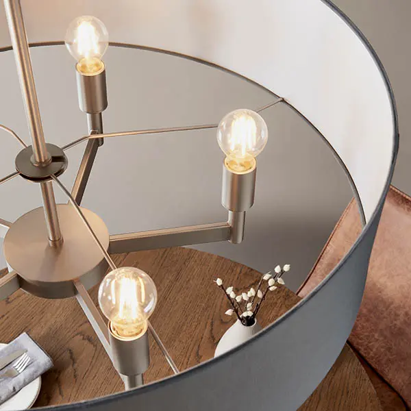 Grande 5 Light Nickel Pendant C/W Grey Drum Shade