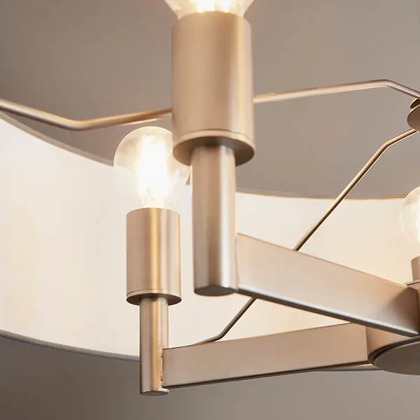 Grande 5 Light Nickel Pendant C/W Grey Drum Shade