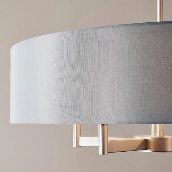 Grande 5 Light Nickel Pendant C/W Grey Drum Shade