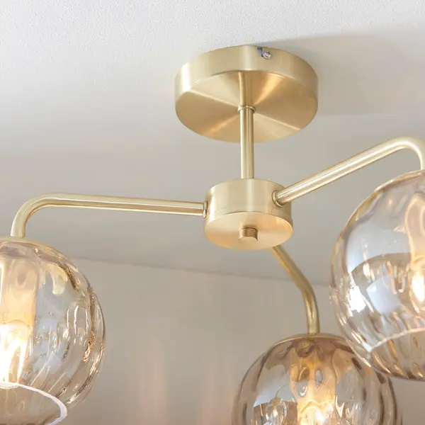 Dimple 3 Light Semi-Flush Fitting in Brushed Brass