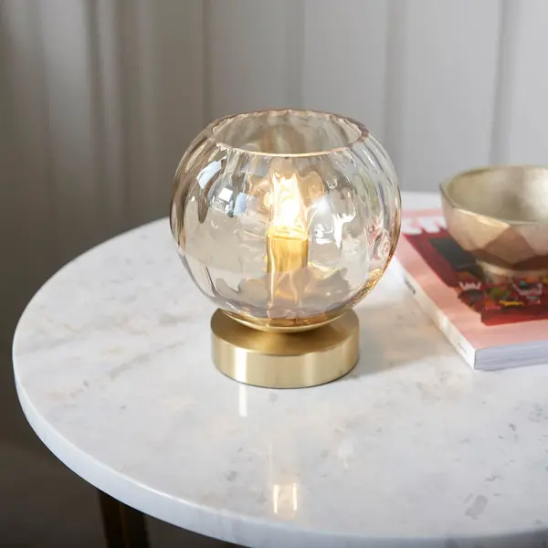 Dimple Table Lamp in Brushed Brass with Champagne Glass