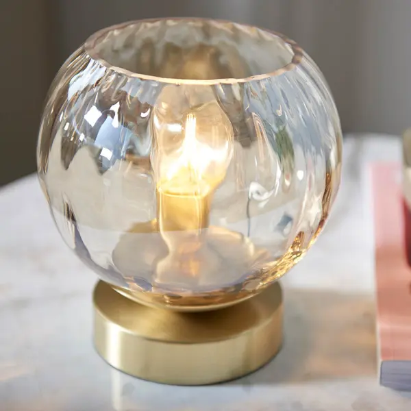 Dimple Table Lamp in Brushed Brass with Champagne Glass