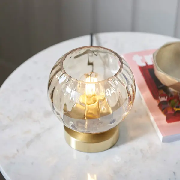 Dimple Table Lamp in Brushed Brass with Champagne Glass