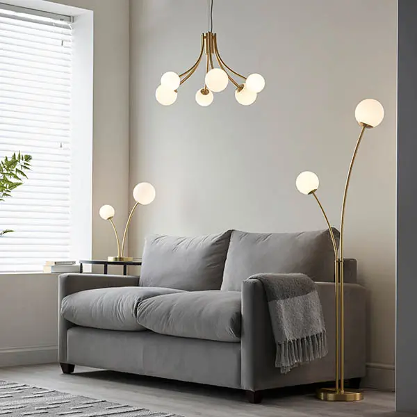 Bloom 6 Light Pendant in Gold with Opal Glass