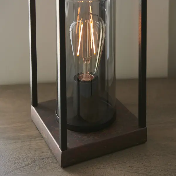 Caleb Bronze Patina Framed Table Lamp with Grey Glass