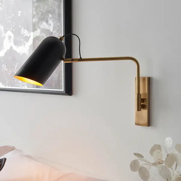 Navren Wall Light in Brass with Matt Black Shade