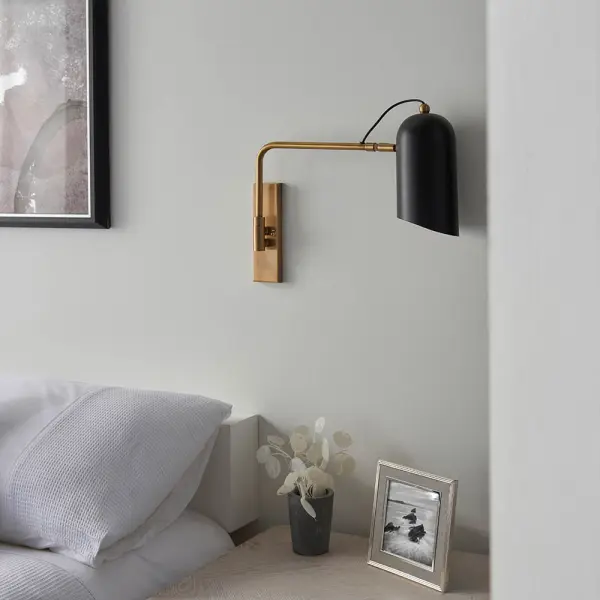 Navren Wall Light in Brass with Matt Black Shade