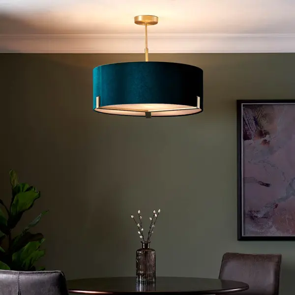 Hayfield 3 Light Pendant in Matt Antique Brass C/W Shade