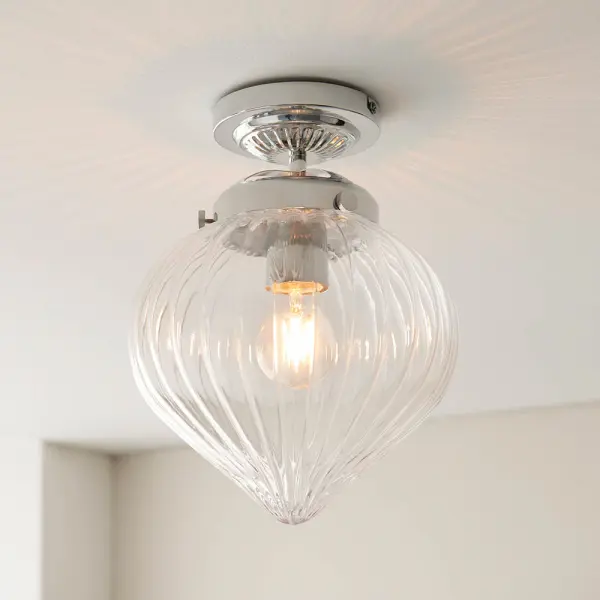 Cheston Flush Light in Chrome with Ribbed Glass IP44