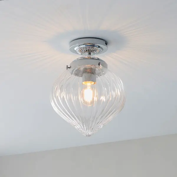 Cheston Flush Light in Chrome with Ribbed Glass IP44