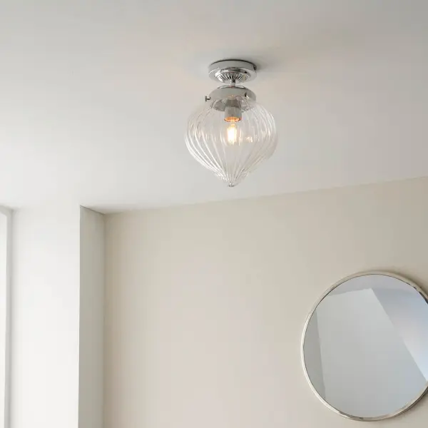 Cheston Flush Light in Chrome with Ribbed Glass IP44