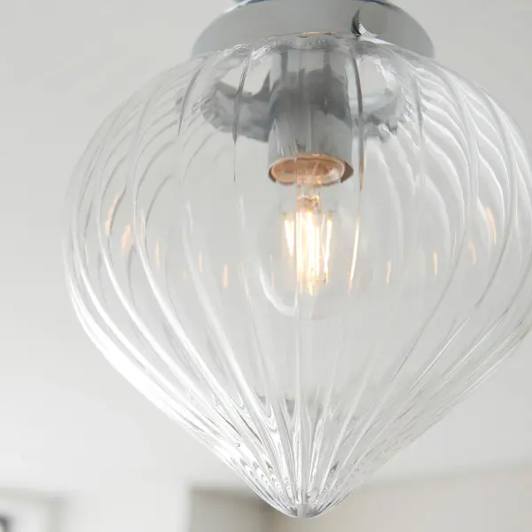 Cheston Flush Light in Chrome with Ribbed Glass IP44