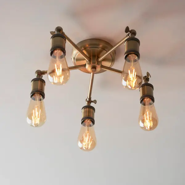 Hal 5 Light Semi Flush in Antique Brass