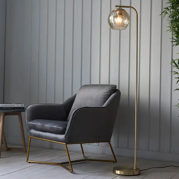 Dimple Brushed Brass & Champagne Glass Floor Lamp