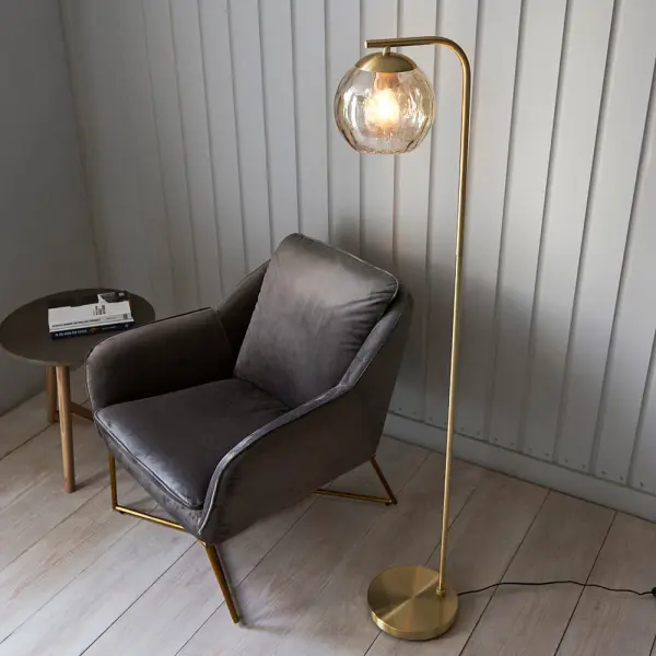 Dimple Brushed Brass & Champagne Glass Floor Lamp