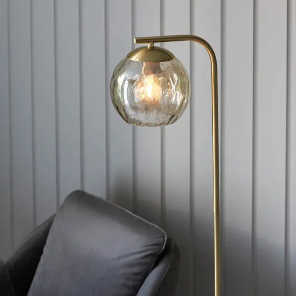 Dimple Brushed Brass & Champagne Glass Floor Lamp