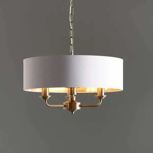 Highclere 3 Light Pendant in Antique Brass C/W White Shade