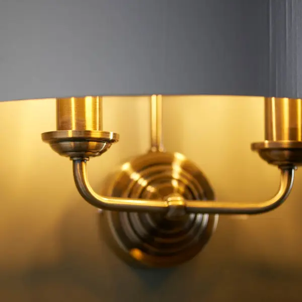 Highclere Double Wall Light in Antique Brass C/W White Shade