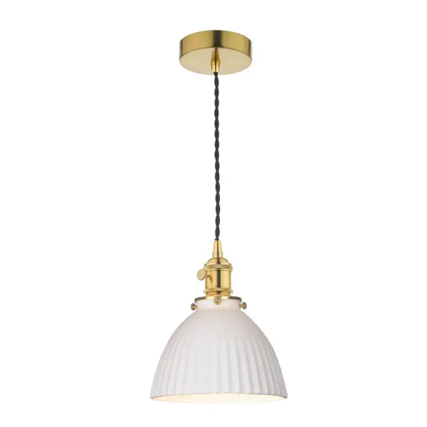 Hadano Natural Brass Pendant with Shallow Ceramic Shade