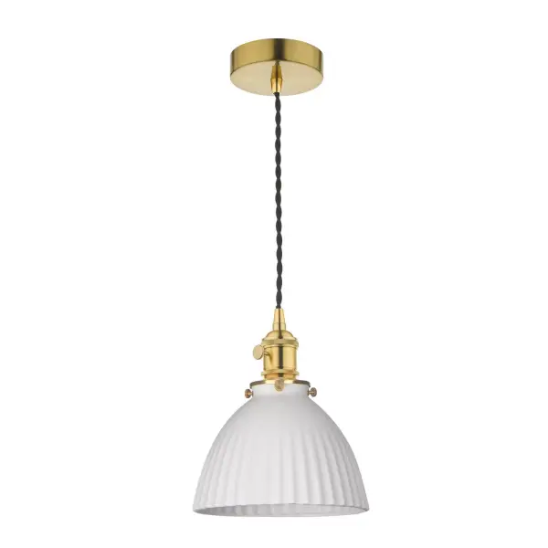 Hadano Natural Brass Pendant with Shallow Ceramic Shade