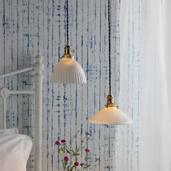 Hadano Natural Brass Pendant with Shallow Ceramic Shade