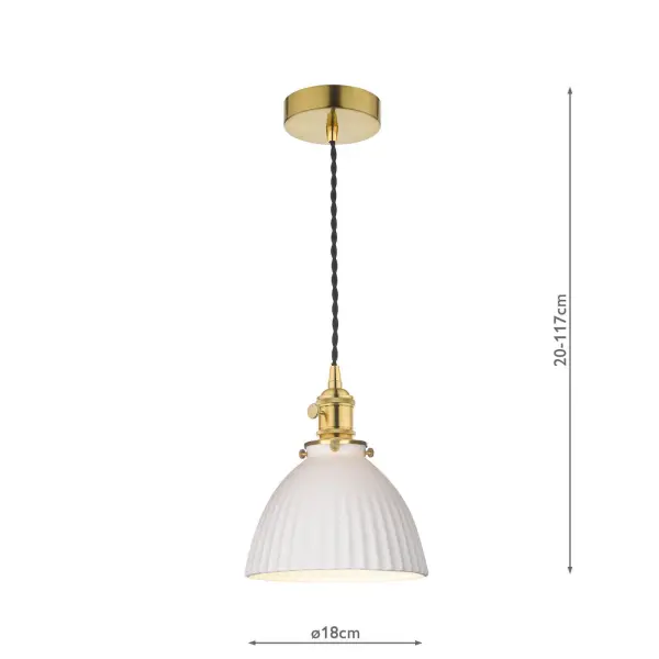 Hadano Natural Brass Pendant with Shallow Ceramic Shade
