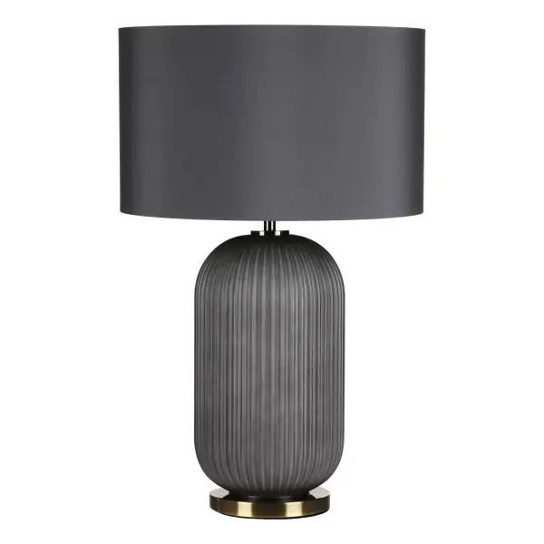 Helicon Grey Ribbed Table Lamp C/W Grey Shade