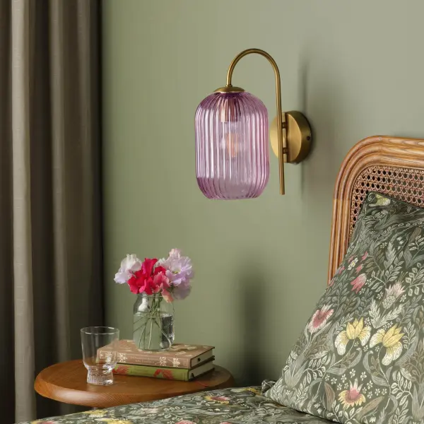Idra Ages Bronze Wall Light C/W Pink Ribbed Shade