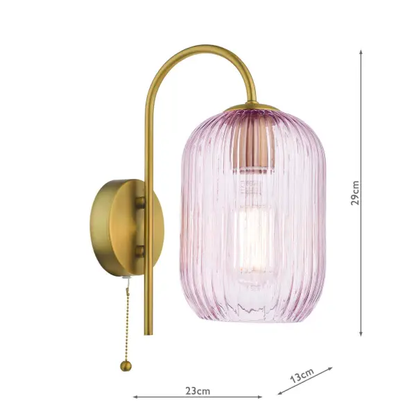 Idra Ages Bronze Wall Light C/W Pink Ribbed Shade