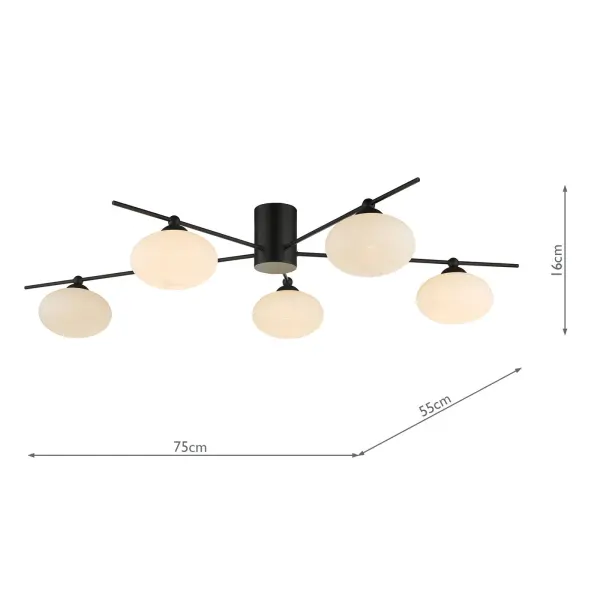 Jasper Matt Black 5 Light Semi Flush Fitting