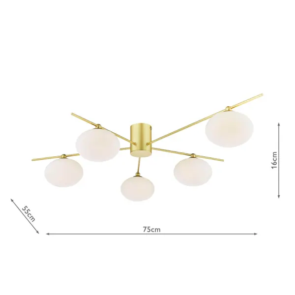 Jasper Satin Gold 5 Light Semi Flush Fitting