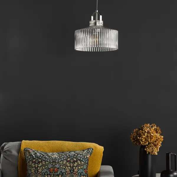 Lenka Satin Nickel & Ribbed Glass Pendant