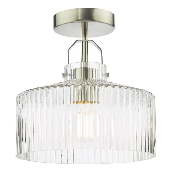 Lenka Satin Nickel Semi Flush Fitting with Ribbed Glass