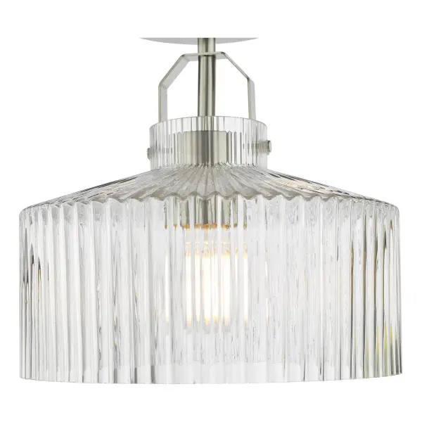 Lenka Satin Nickel Semi Flush Fitting with Ribbed Glass