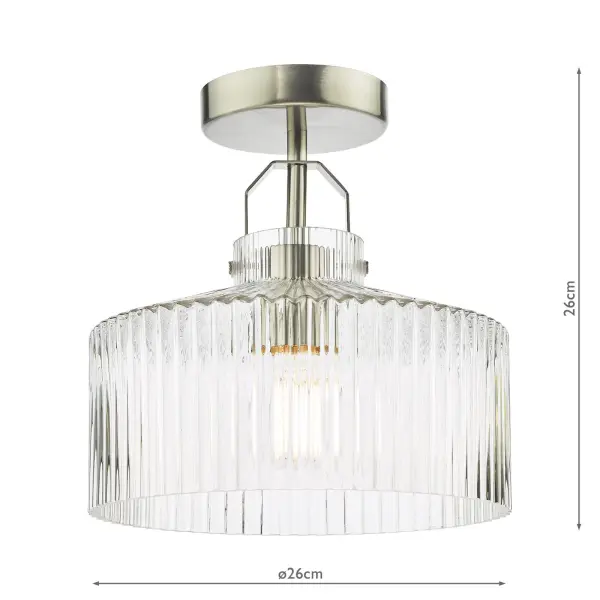 Lenka Satin Nickel Semi Flush Fitting with Ribbed Glass